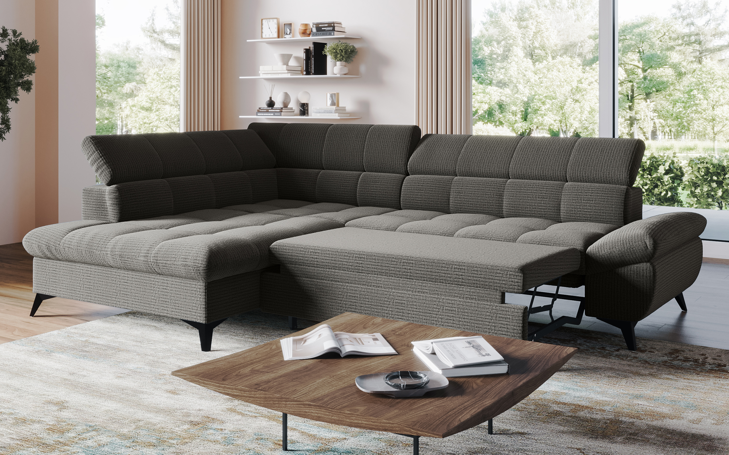 Extendable corner sofa Areto, dark grey  2